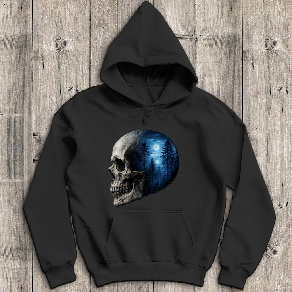 Herren Hoodie Schädel Wald blau