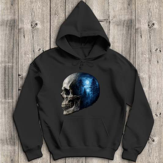 Herren Hoodie Schädel Wald blau