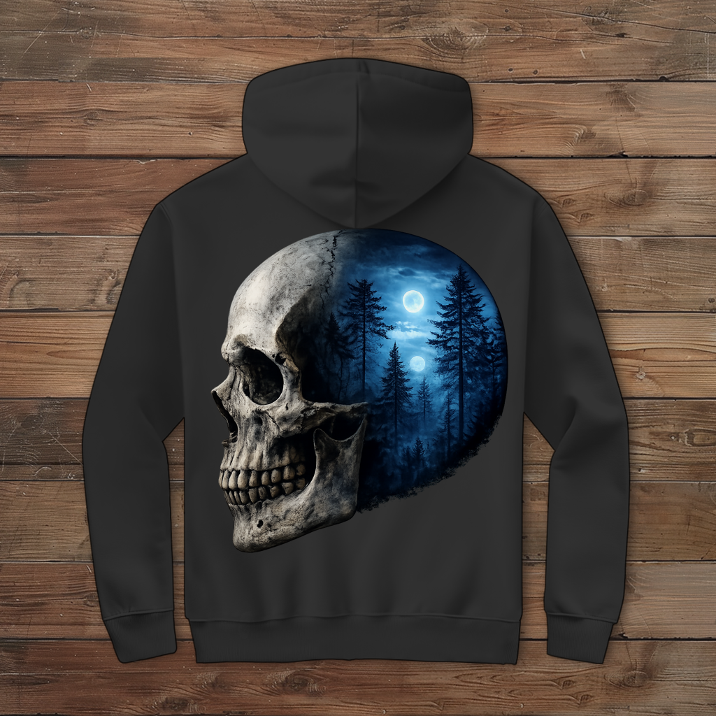 Herren Zipper Hoodie Schädel Wald blau
