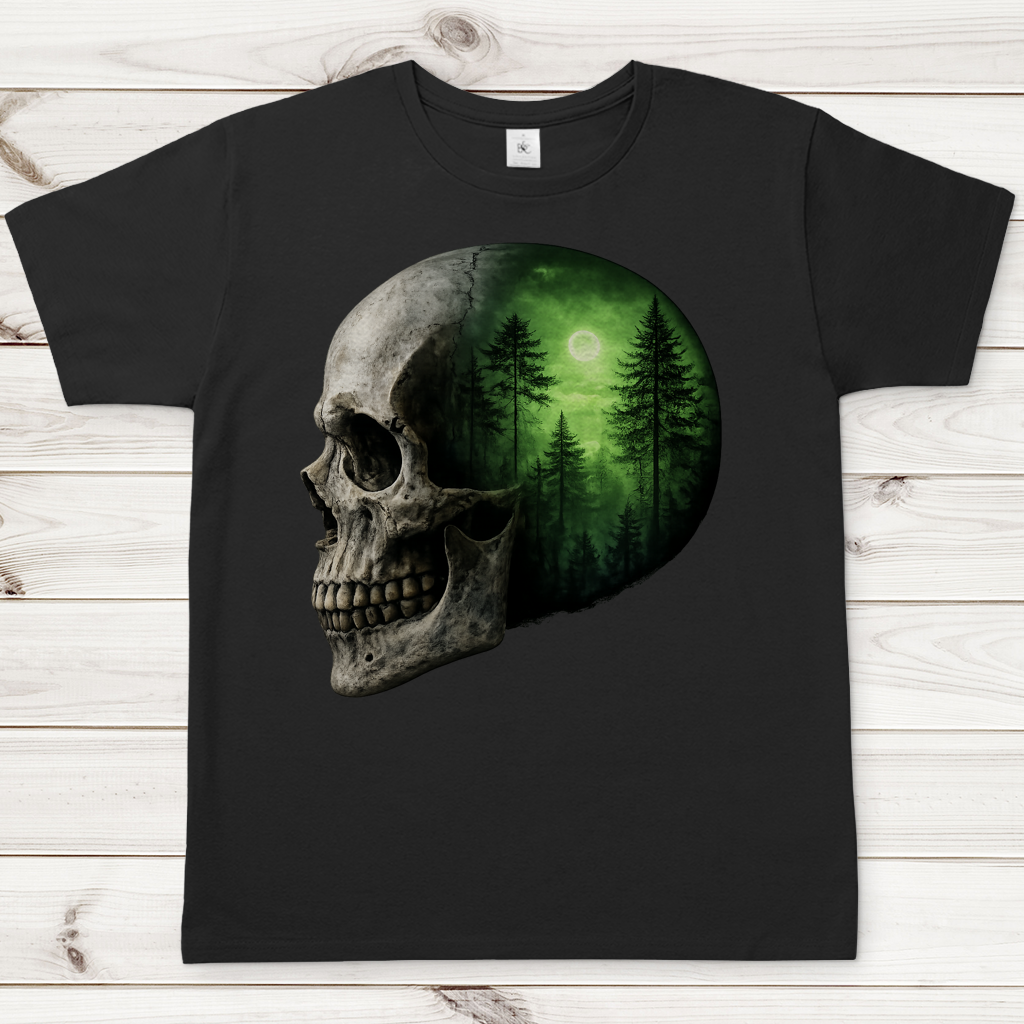Herren T-Shirt Schädel Wald grün