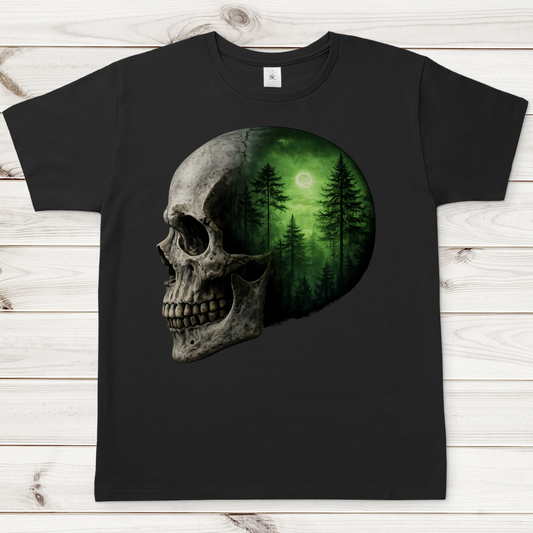 Herren T-Shirt Schädel Wald grün