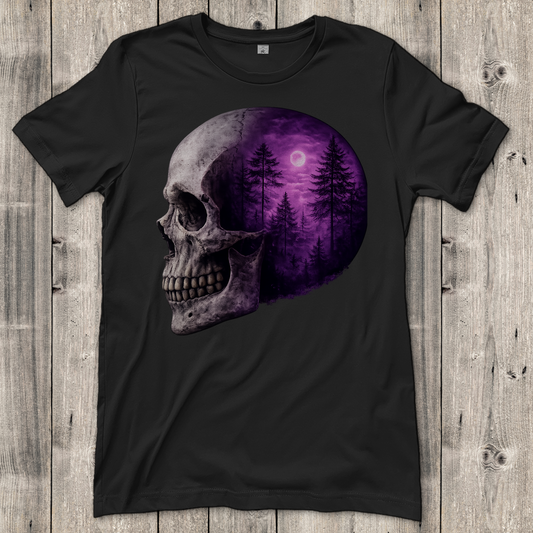 Damen T-Shirt Schädel Wald lila