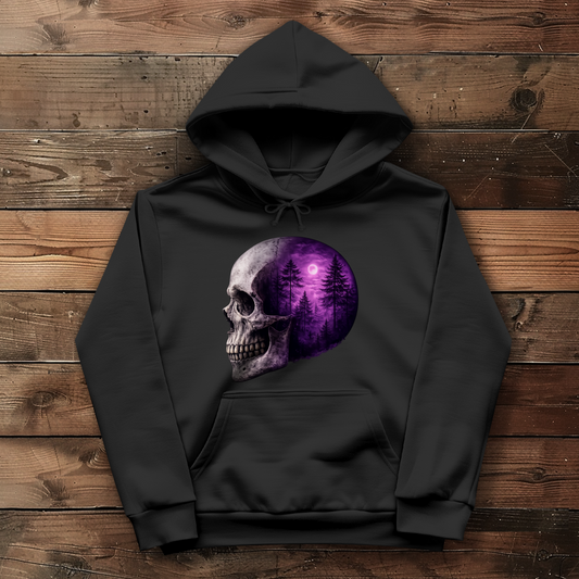 Damen Hoodie Schädel Wald lila