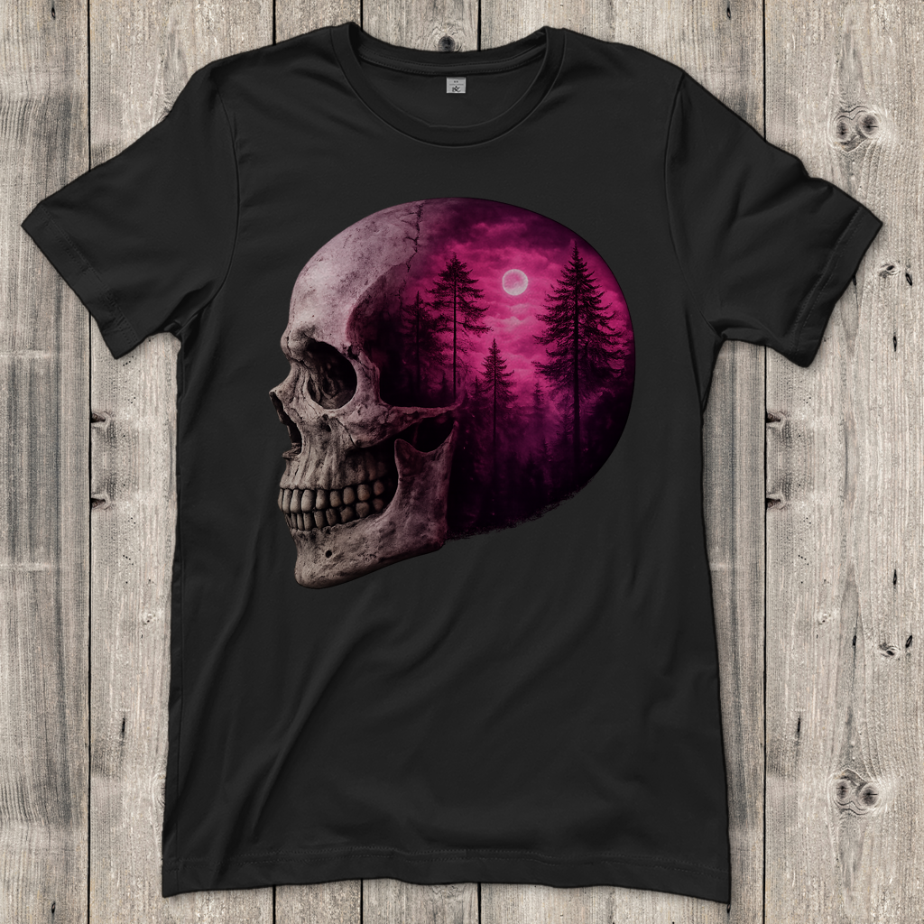 Damen T-Shirt Schädel Wald Pink