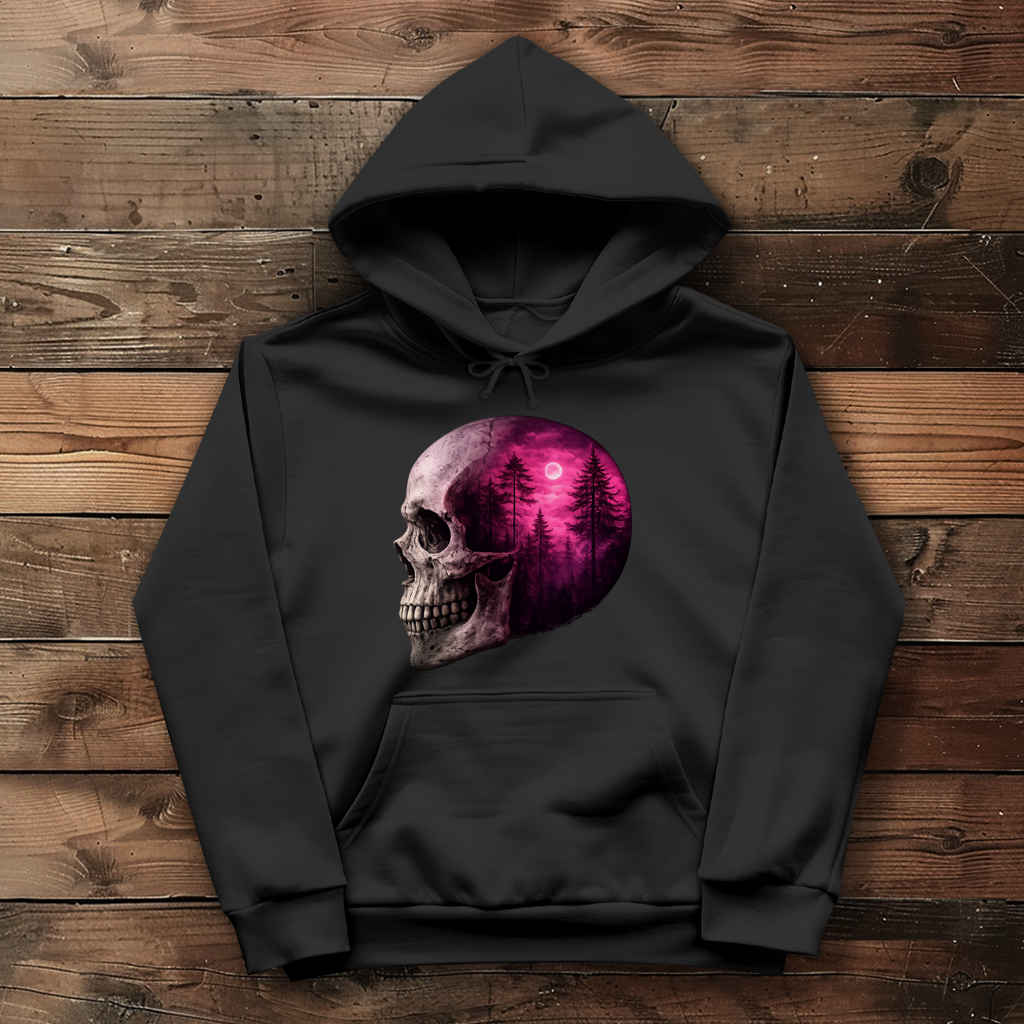 Damen Hoodie Schädel Wald Pink