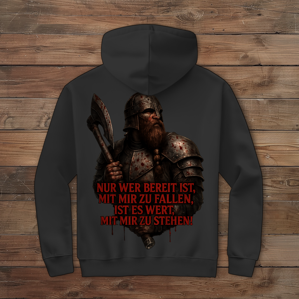 Herren Zipper Hoodie Krieger mit Spruch  Wert mit mir zu stehen