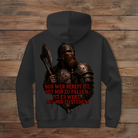 Herren Zipper Hoodie Krieger mit Spruch  Wert mit mir zu stehen