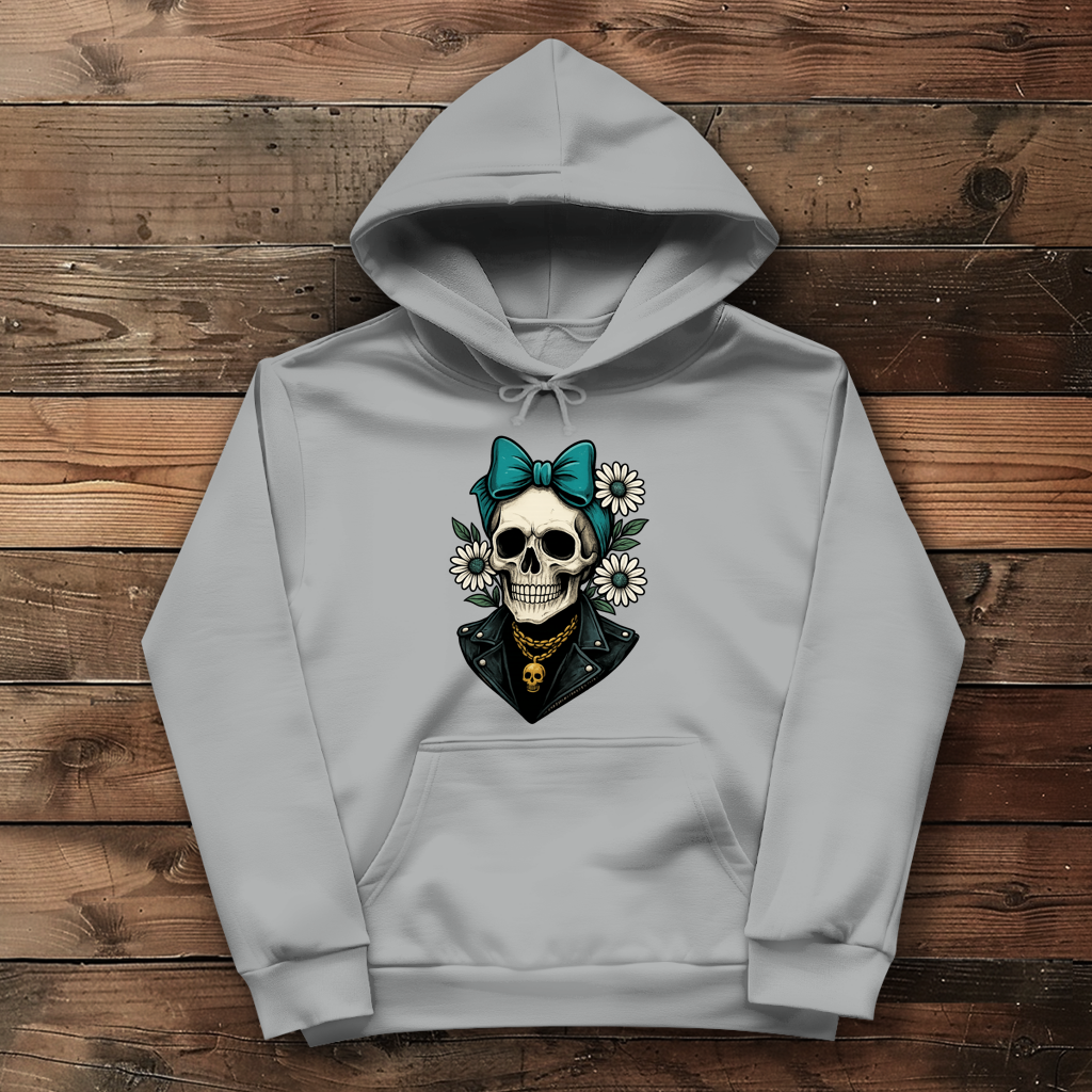 Damen Hoodie Skelett Frau Gänseblümchen