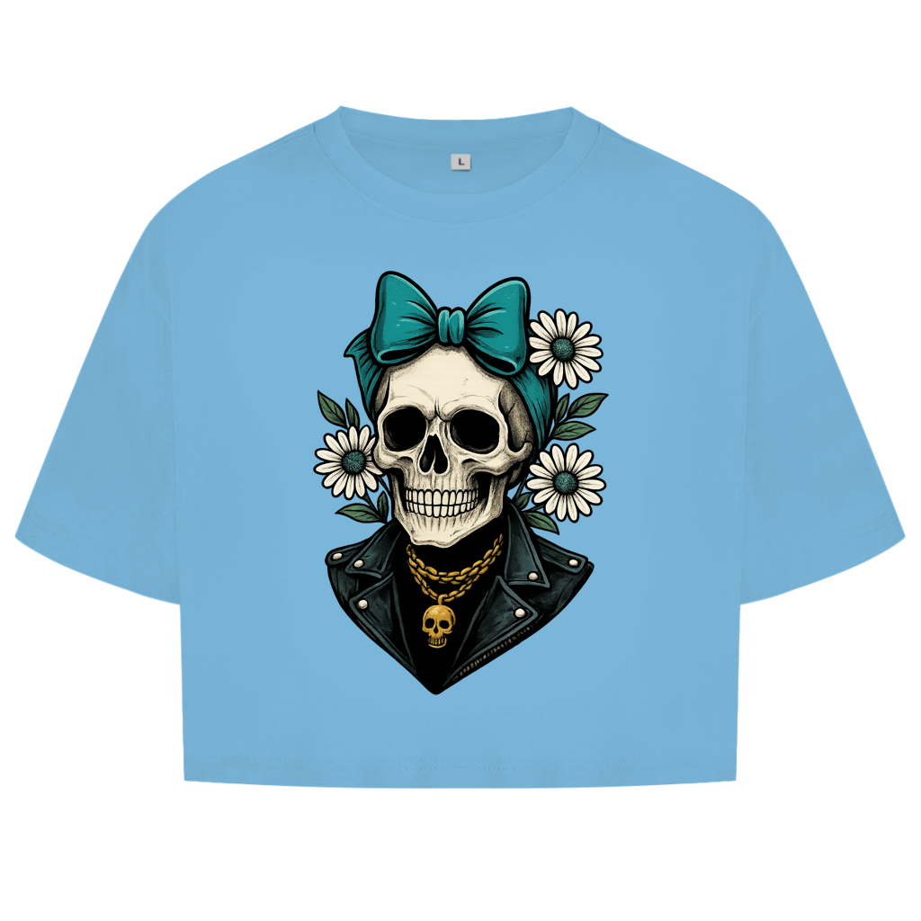 Damen Oversize Crop Top Skelett Frau Gänseblümchen