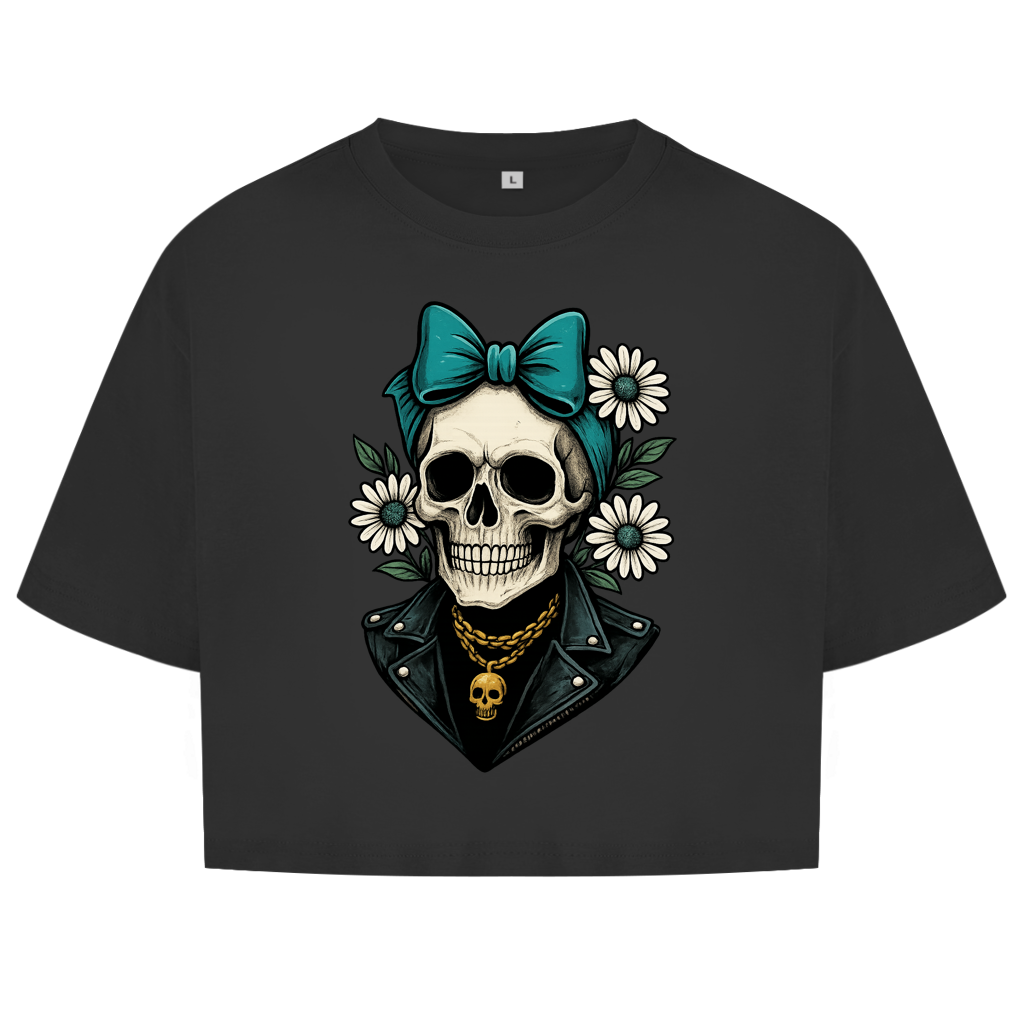 Damen Oversize Crop Top Skelett Frau Gänseblümchen