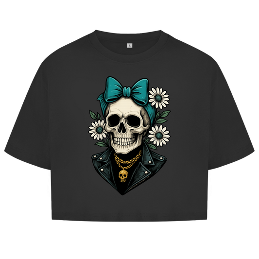 Damen Oversize Crop Top Skelett Frau Gänseblümchen