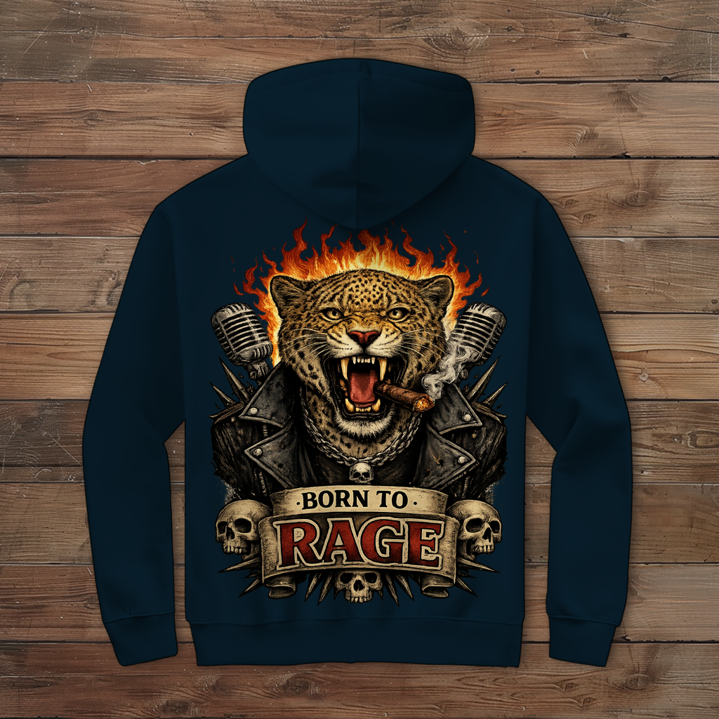 Herren Zipper Hoodie Leopard Born To RAGE