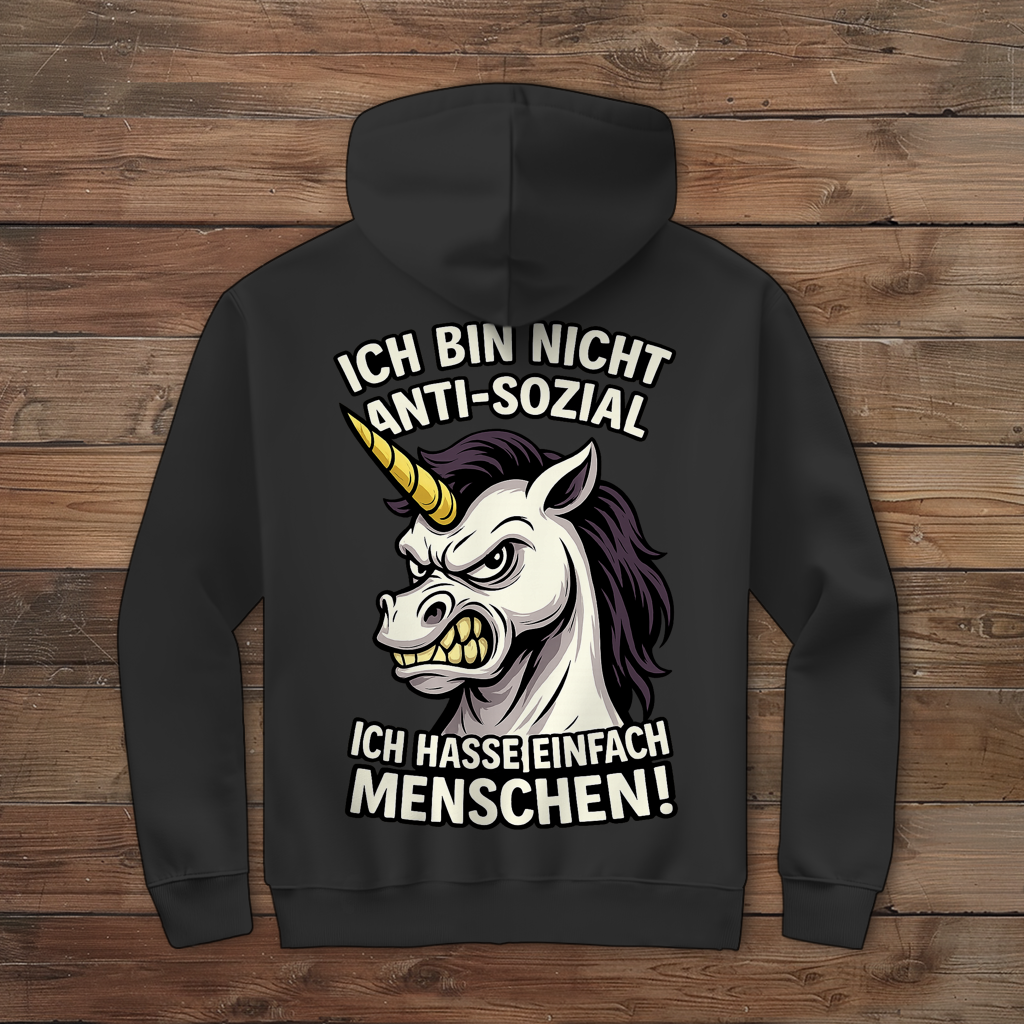 Herren Zipper Hoodie Hasse Menschen Einhorn