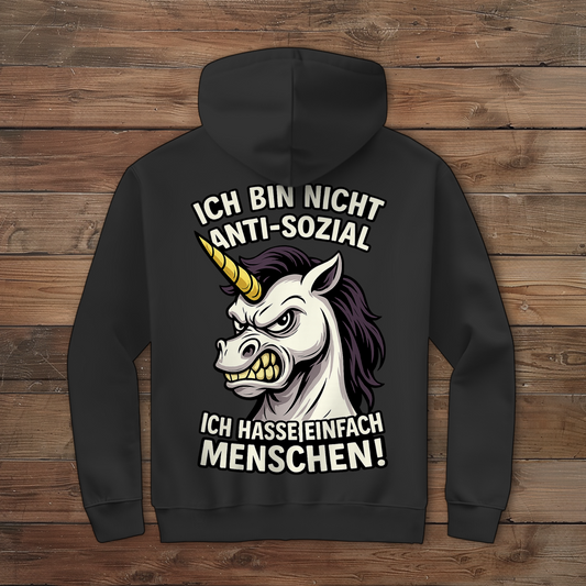 Herren Zipper Hoodie Hasse Menschen Einhorn