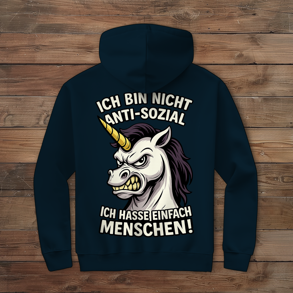 Herren Zipper Hoodie Hasse Menschen Einhorn