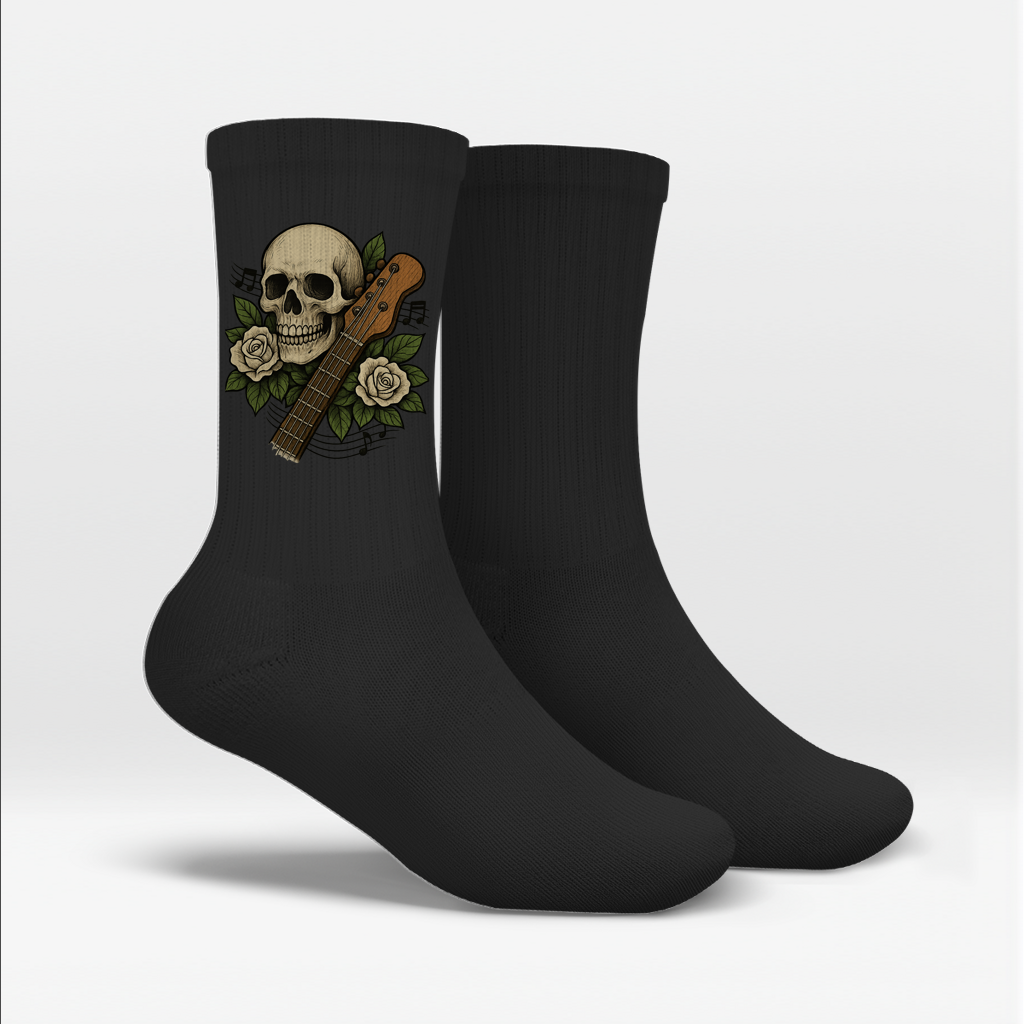 Socken Schädel weiße Rosen Gitarre kaputt