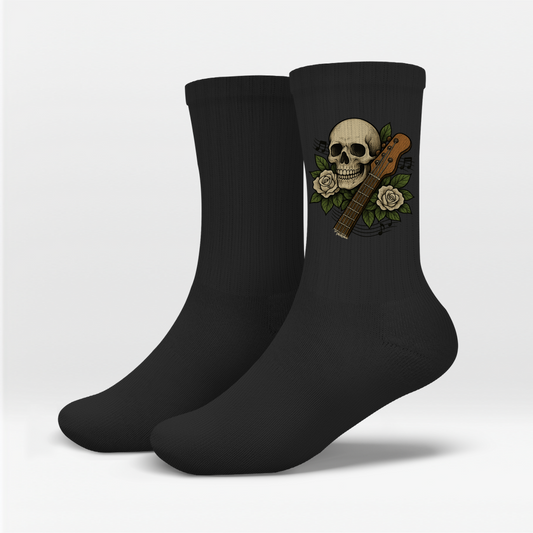 Socken Schädel weiße Rosen Gitarre kaputt