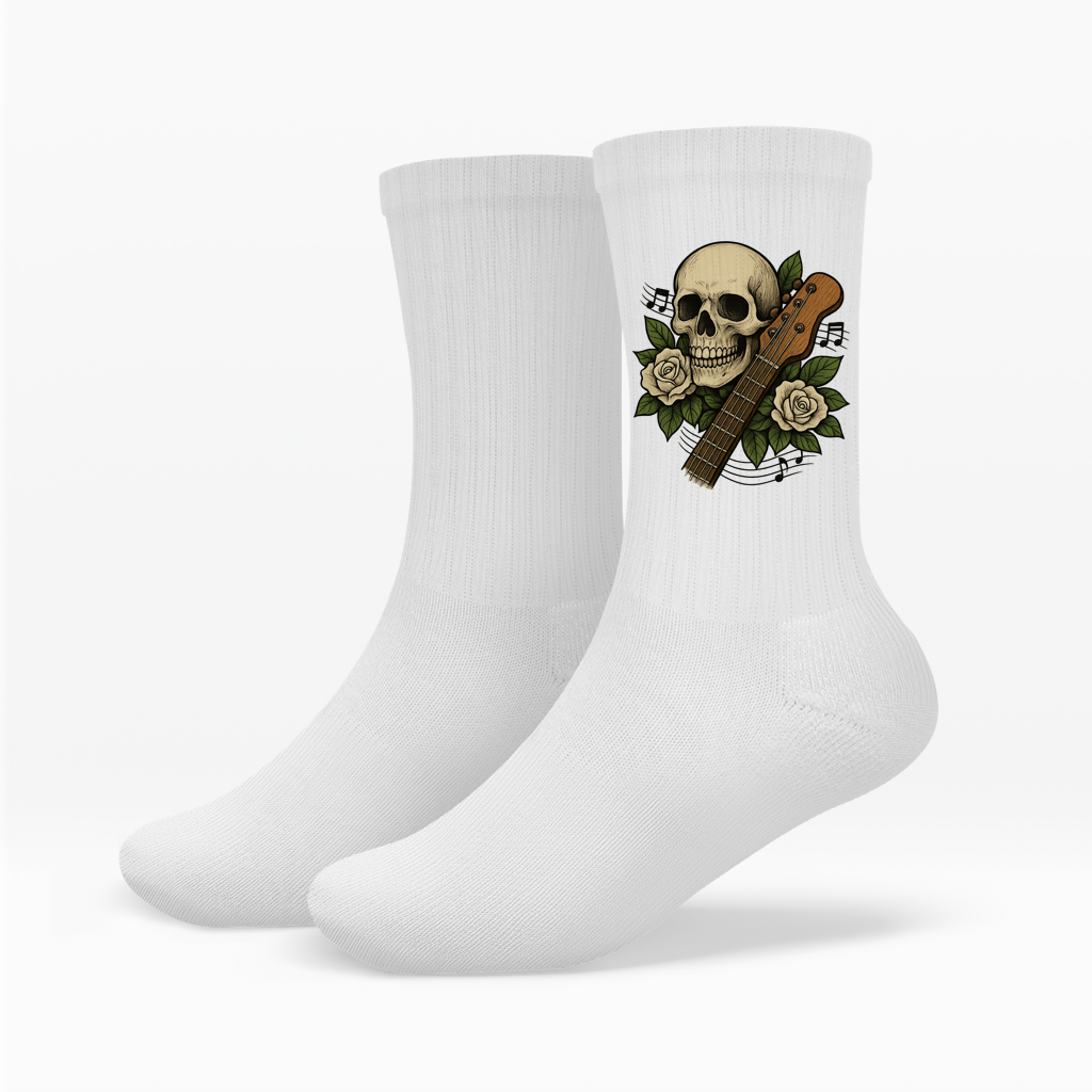 Socken Schädel weiße Rosen Gitarre kaputt
