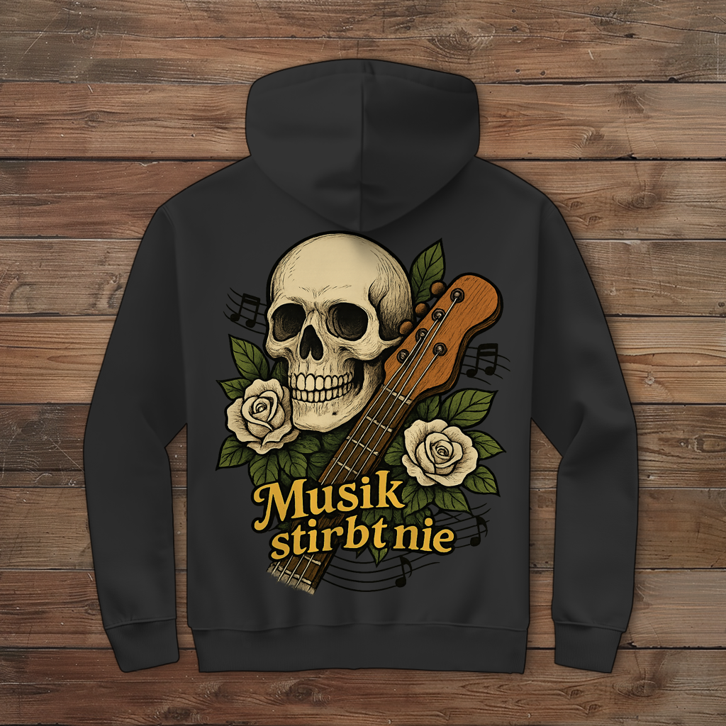 Herren Zipper Hoodie Schädel weiße Rosen Musik stirbt nie
