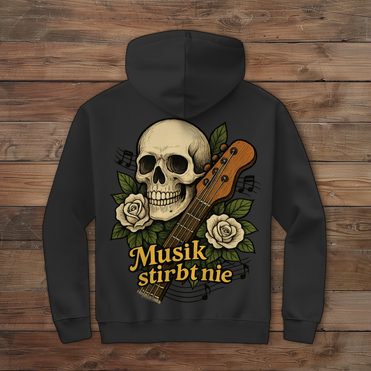 Herren Zipper Hoodie Schädel weiße Rosen Musik stirbt nie