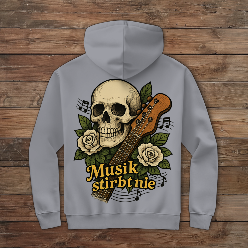 Herren Zipper Hoodie Schädel weiße Rosen Musik stirbt nie
