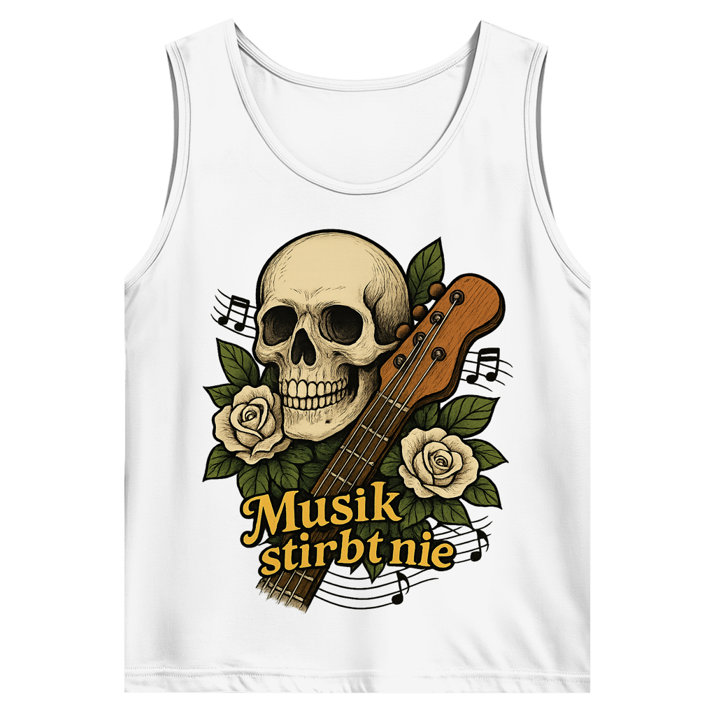 Herren Basic Tank Top Schädel weiße Rosen Musik stirbt nie
