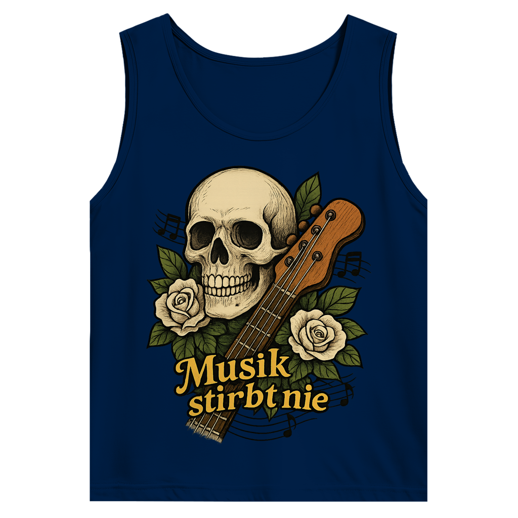 Herren Basic Tank Top Schädel weiße Rosen Musik stirbt nie