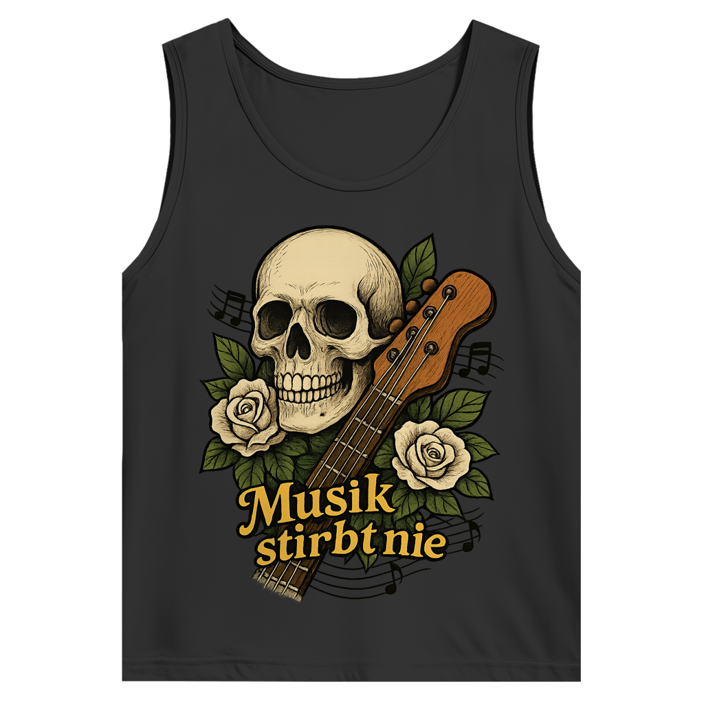 Herren Basic Tank Top Schädel weiße Rosen Musik stirbt nie