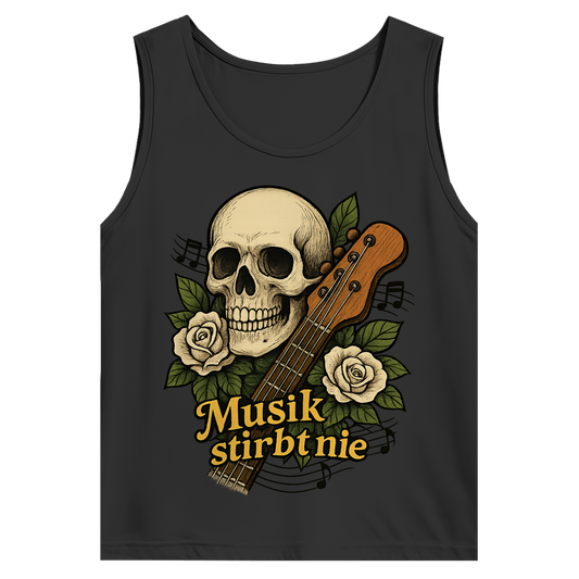 Herren Basic Tank Top Schädel weiße Rosen Musik stirbt nie