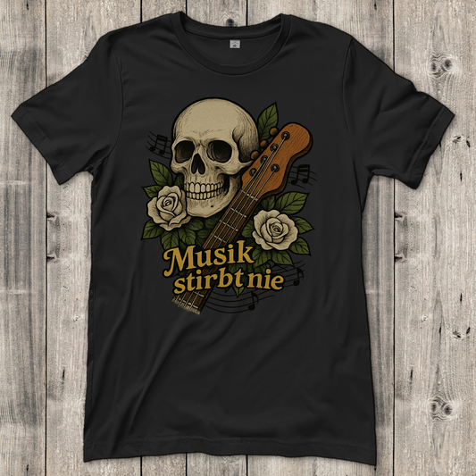 Damen T-Shirt Schädel weiße Rosen Musik stirbt nie
