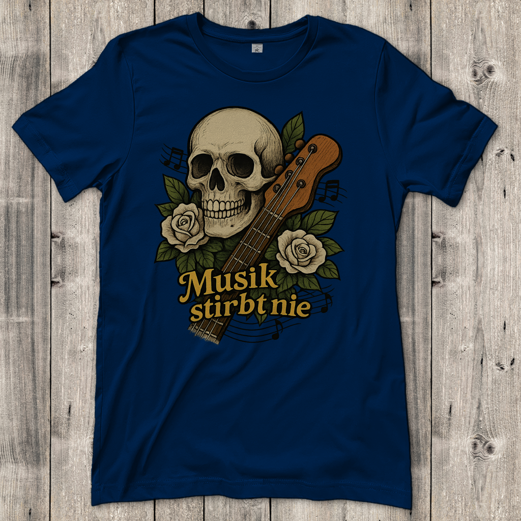 Damen T-Shirt Schädel weiße Rosen Musik stirbt nie
