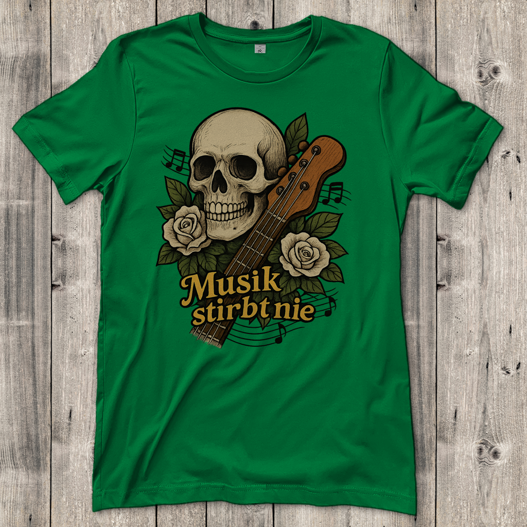Damen T-Shirt Schädel weiße Rosen Musik stirbt nie