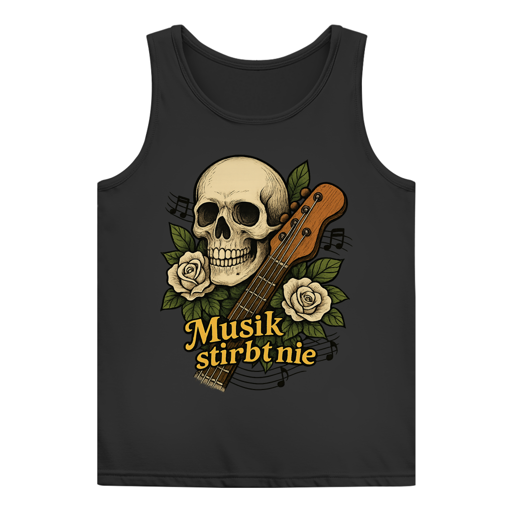 Damen Basic Tank Top Schädel weiße Rosen Musik stirbt nie