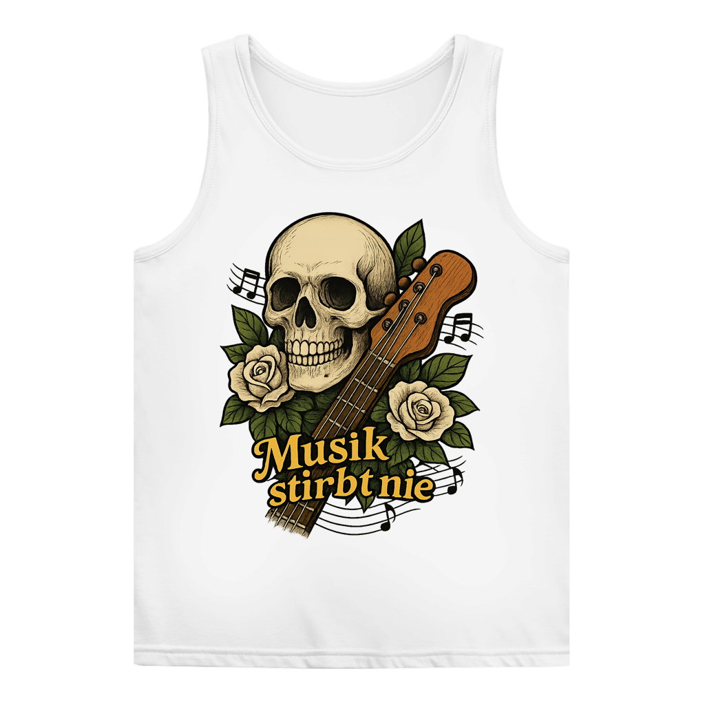 Damen Basic Tank Top Schädel weiße Rosen Musik stirbt nie