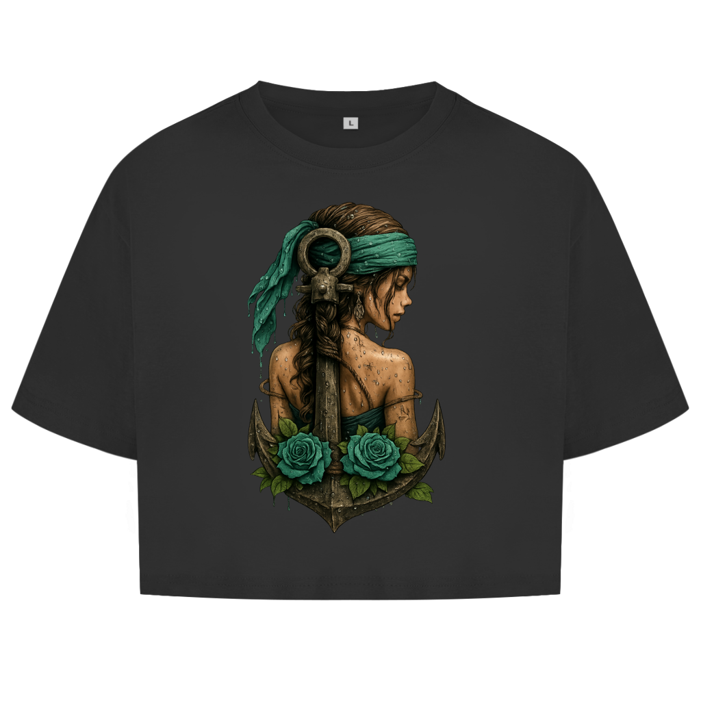 Damen Oversize Crop Top Frau Anker Türkis