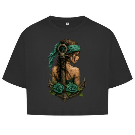 Damen Oversize Crop Top Frau Anker Türkis