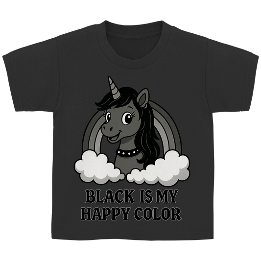 Kinder Basic T-Shirt Teenager Einhorn Black is my Happy Color