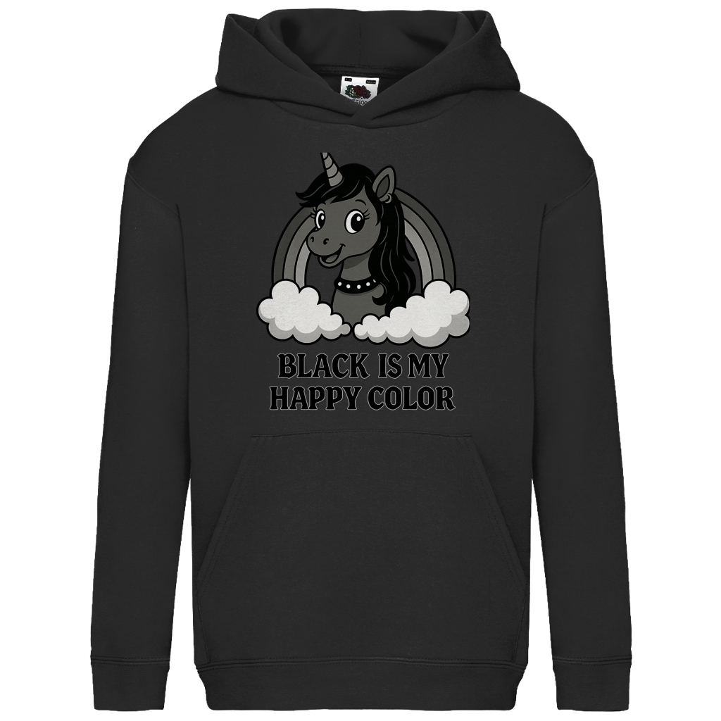 Kids Basic Hoodie Teenager Einhorn Black is my Happy Color