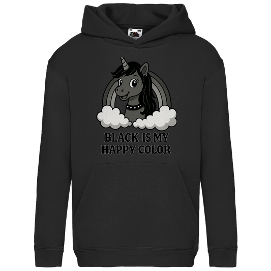 Kids Basic Hoodie Teenager Einhorn Black is my Happy Color