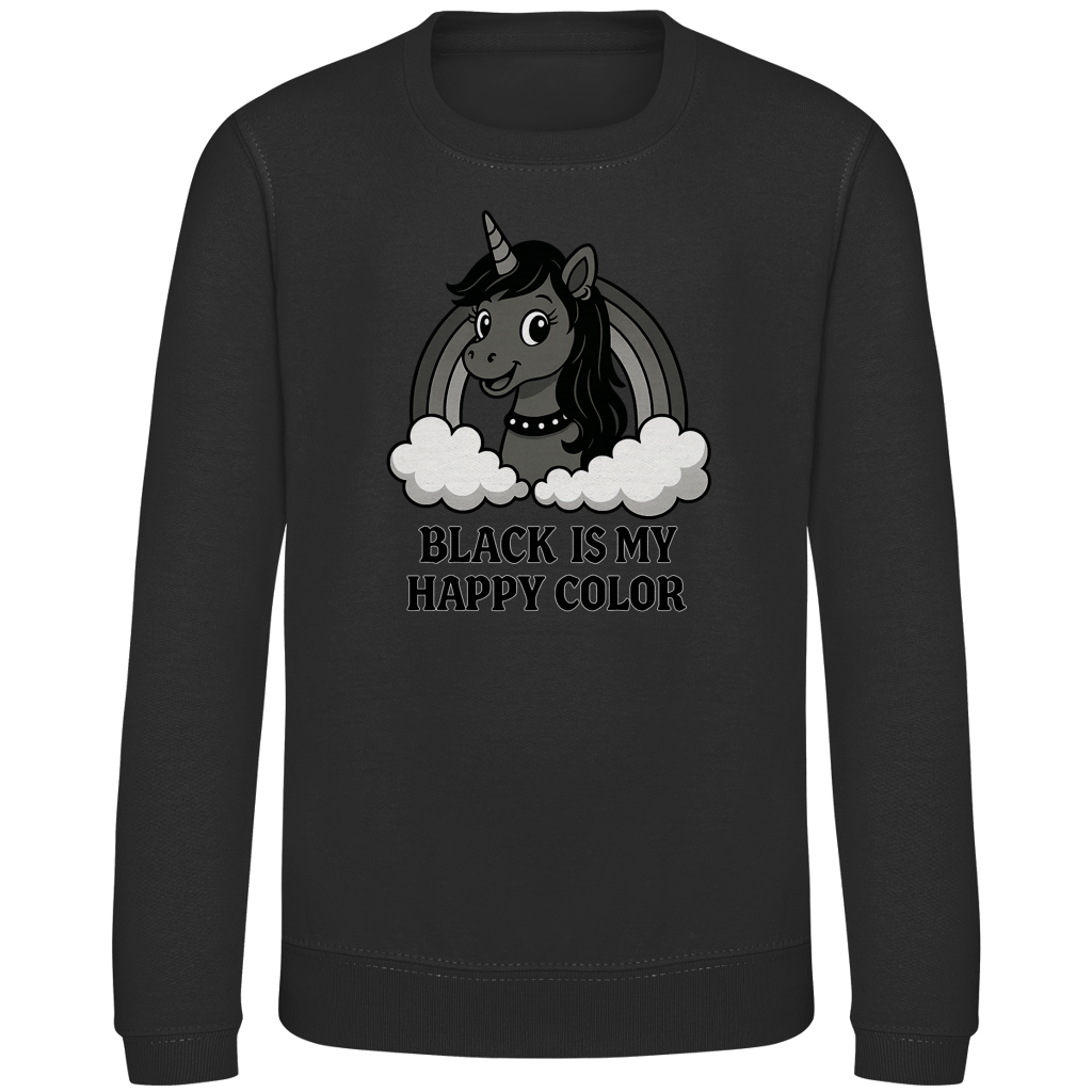 Kinder Sweatshirt Teenager Einhorn Black is my Happy Color
