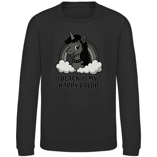 Kinder Sweatshirt Teenager Einhorn Black is my Happy Color