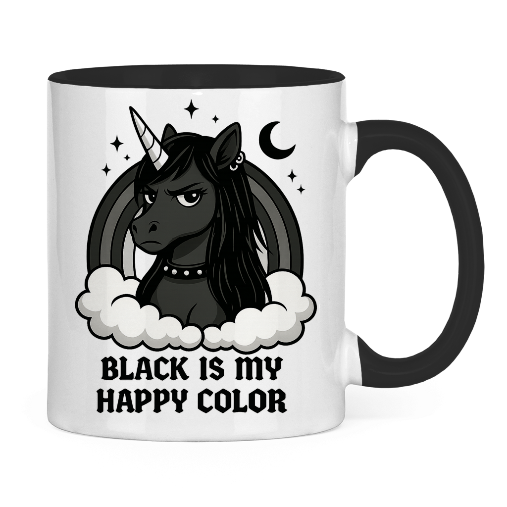 Tasse zweifarbig Damen Einhorn Black is my Happy Color