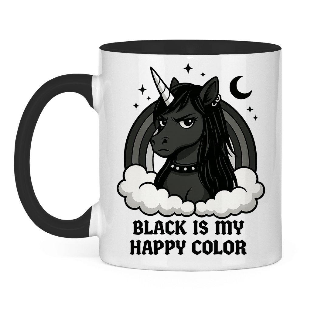 Tasse zweifarbig Damen Einhorn Black is my Happy Color