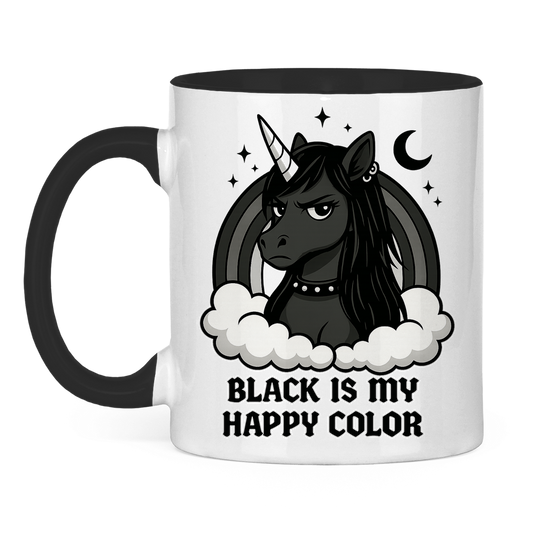 Tasse zweifarbig Damen Einhorn Black is my Happy Color