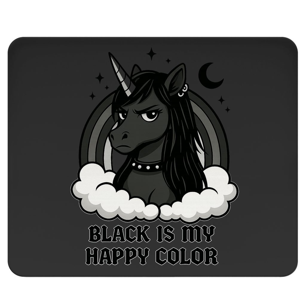 Mousepad Damen Einhorn Black is my Happy Color