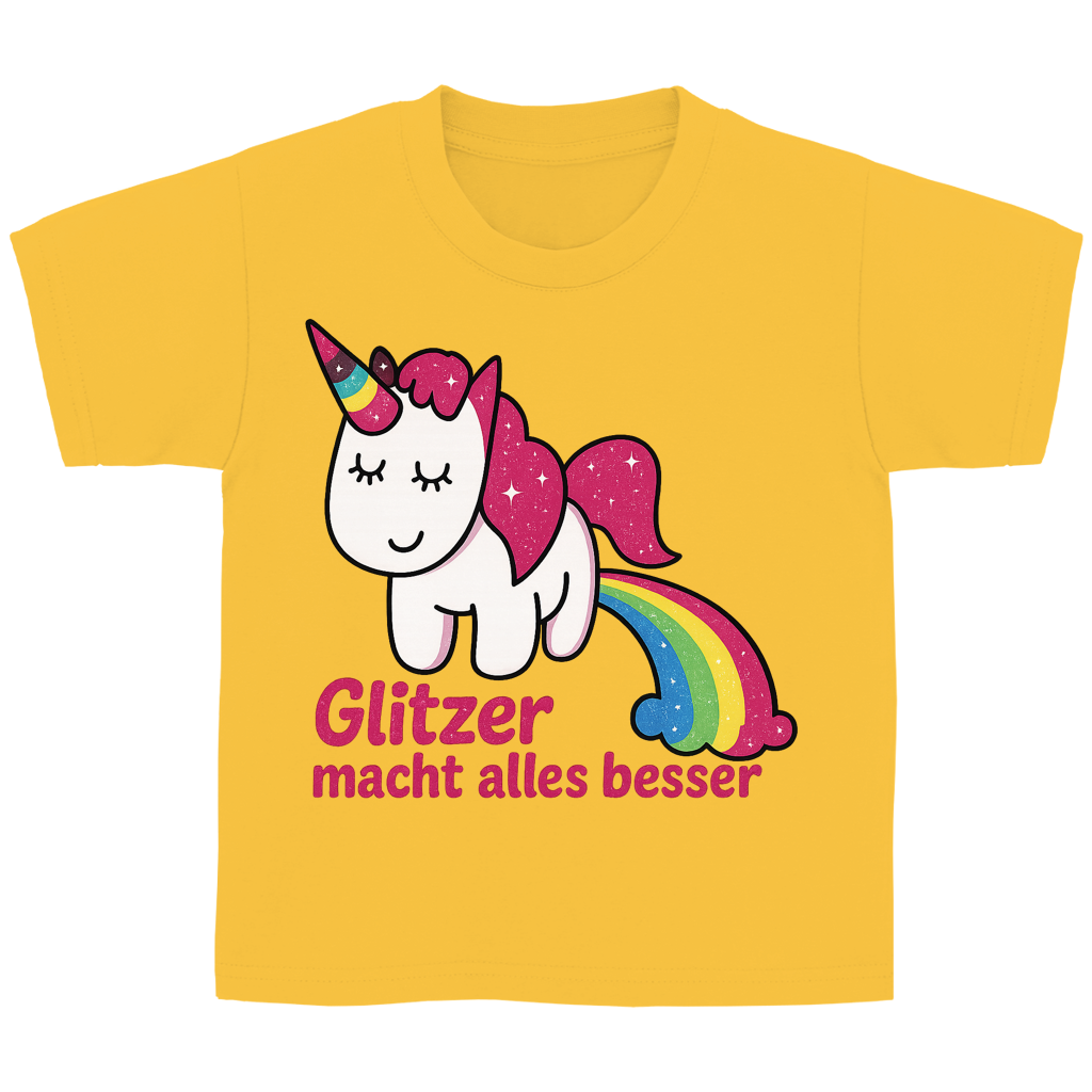 Kinder Basic T-Shirt Einhorn Glitzer macht alles besser