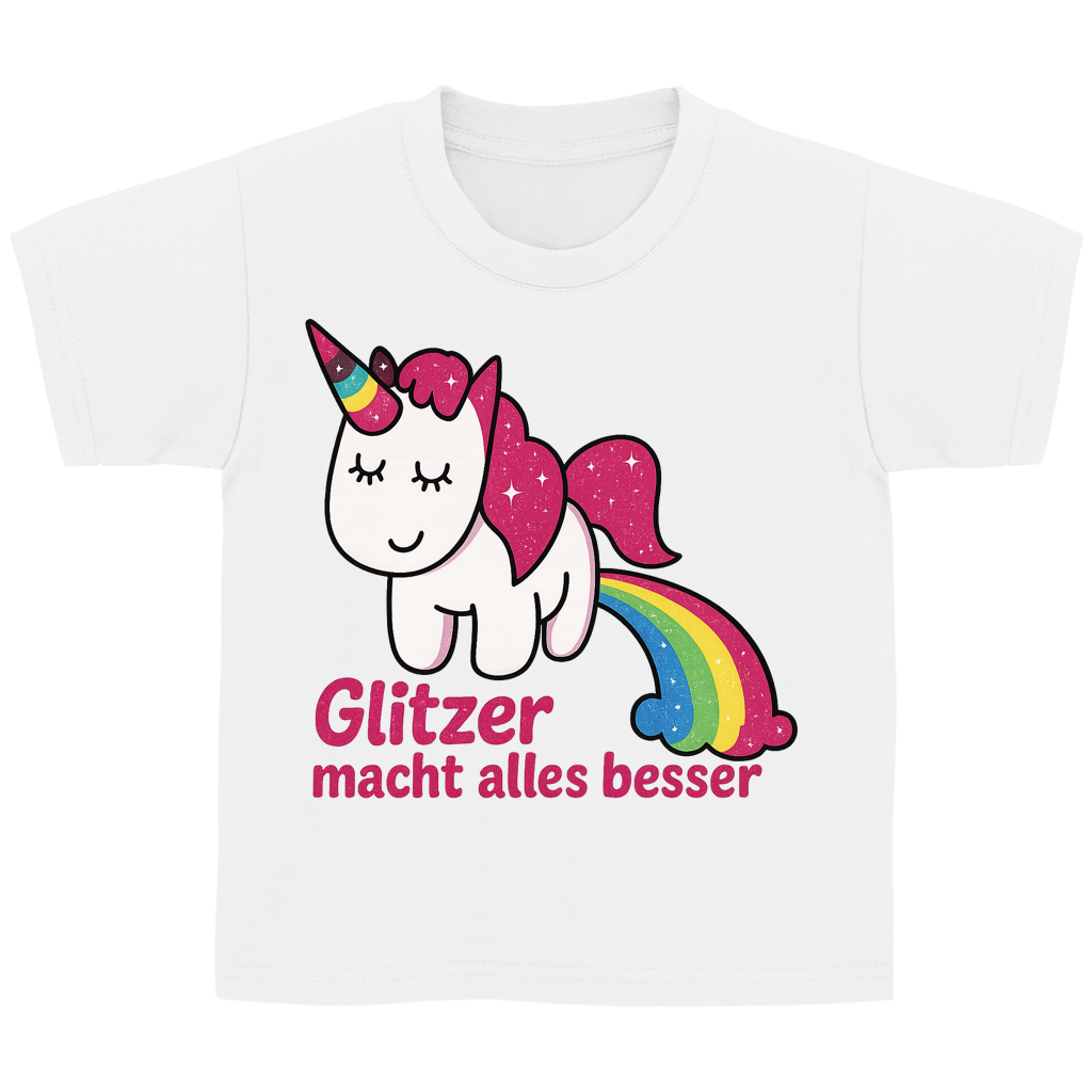 Kinder Basic T-Shirt Einhorn Glitzer macht alles besser