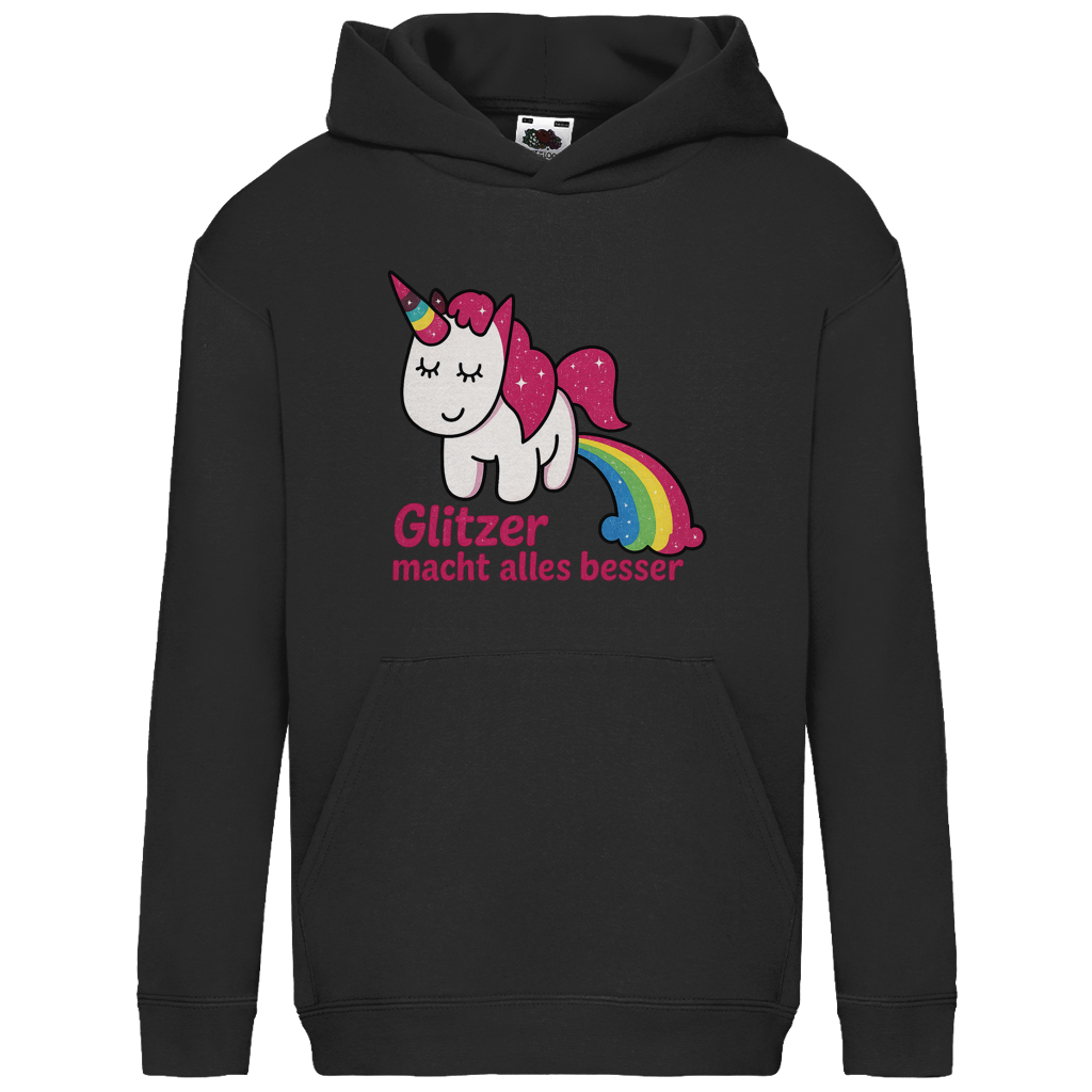 Kids Basic Hoodie Einhorn Glitzer macht alles besser