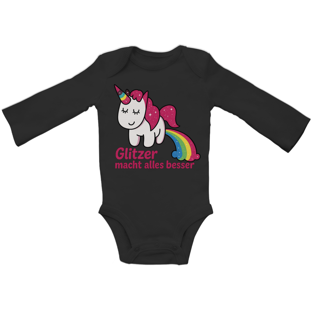 Baby Bio Bodysuite Langarm Einhorn Glitzer macht alles besser