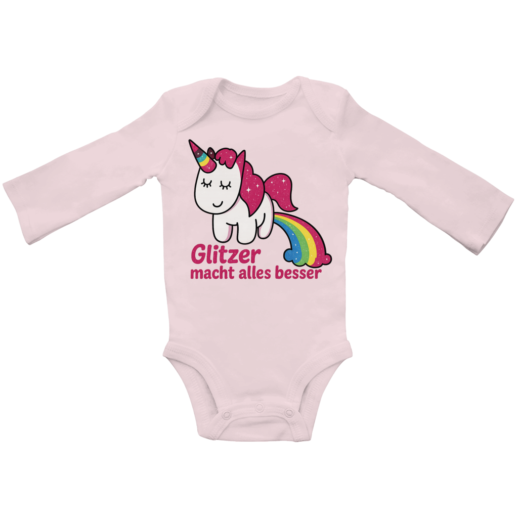 Baby Bio Bodysuite Langarm Einhorn Glitzer macht alles besser